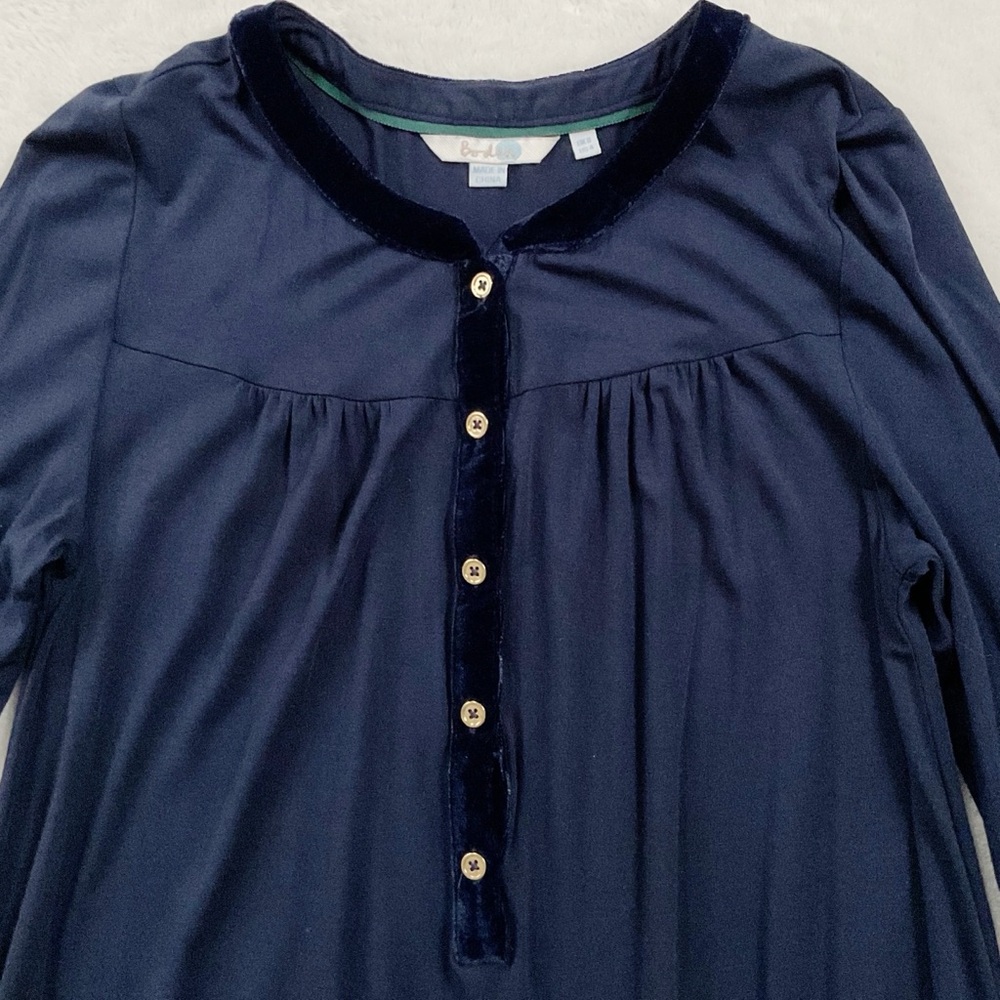 Boden Nadine Navy Blouse Velvet Trim Button Front Top US 4 - Picture 5 of 14